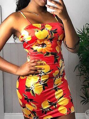 Red Lemon Print Dress